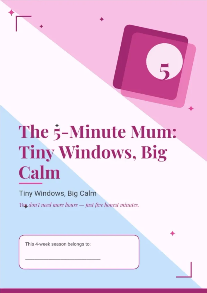 The 5-Minute Mum: Tiny Windows, Big Calm planner cover in pink, lavender, white and sky blue