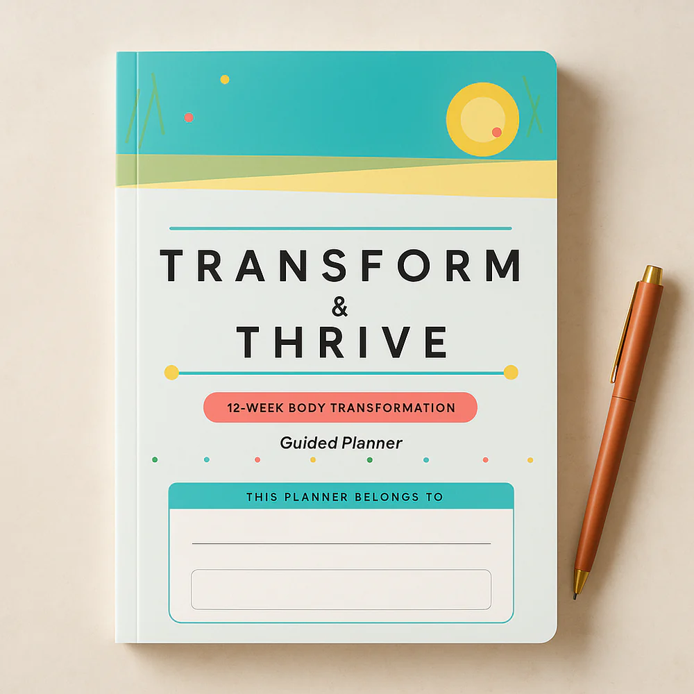 Transform & Thrive guided planner cover displayed on a light surface beside a pencil.