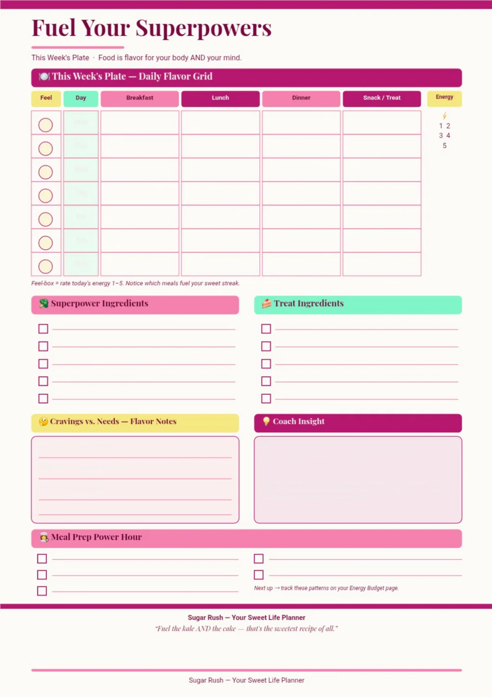 Creator-supplied support-list worksheet with pink and mint prompt cards and writing lines.
