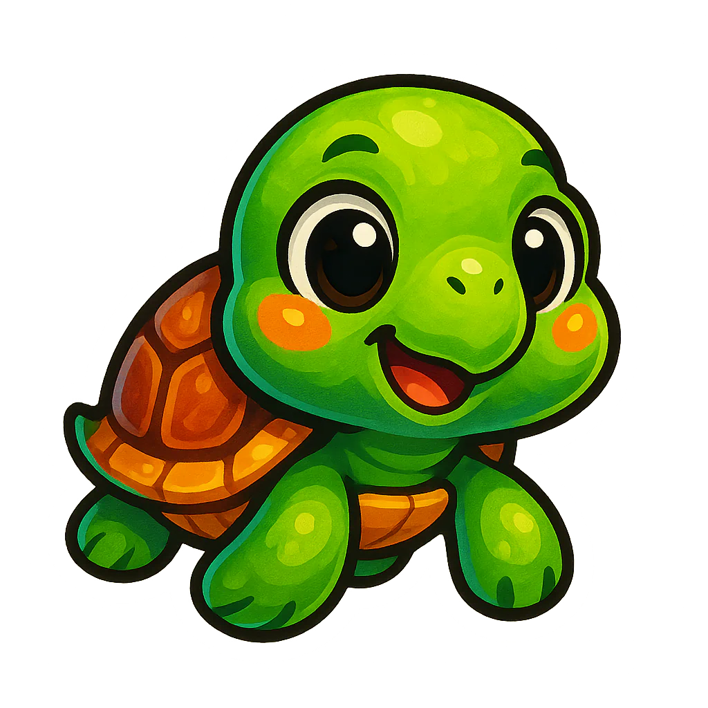 Green cartoon turtle with a patterned shell