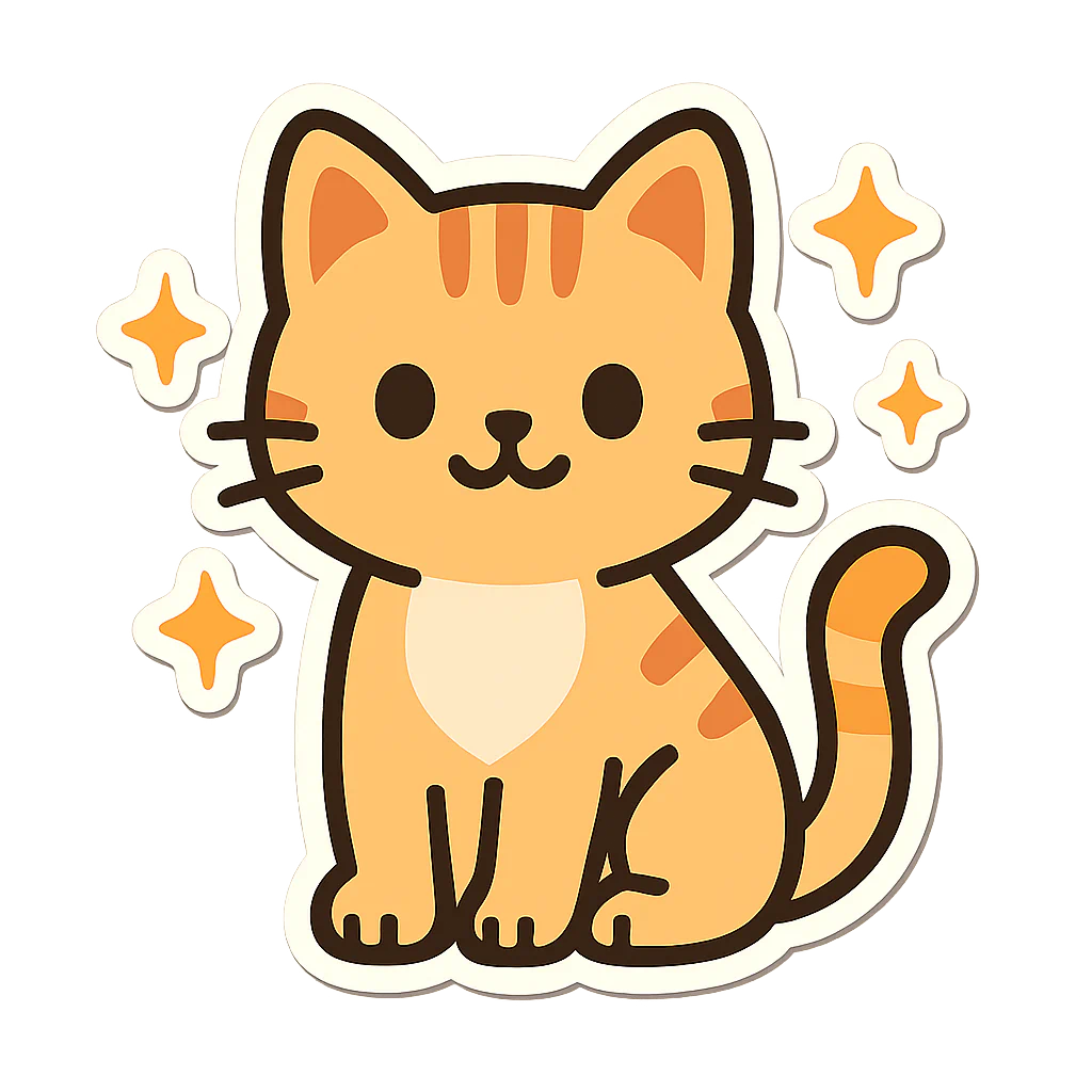 Simple orange cartoon cat standing with its tail raised